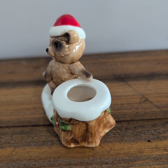 Vintage Lund's Lites Racoon Porcelain Taper Candle Holder Christmas Holiday... - Picture 4 of 5